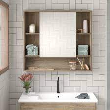 Allmodern Lee Surface Mount Framed Medicine Cabinet W 7 Shelves Wood In Brown In 2021 Bathroom Mirror Storage Medicine Cabinet Organization Recessed Medicine Cabinet