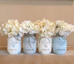 Baby Blue Chalk Painted Mason Jar Diy Ideas Mason Jar Baby Shower Baby Shower Centerpieces Baby Boy Shower
