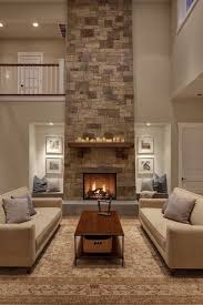 Double Height Stone Fireplace Transitional Living Room Design Contemporary Living Room Fireplace Design