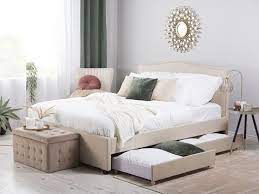 bed met opbergruimte stof beige 180 x 200 cm montpellier bed met opbergruimte bedden opslag beige beddengoed