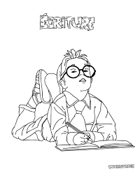 Cet Ecolier Faite Ses Devoirs Coloriage Dessin A Colorier Ecolier