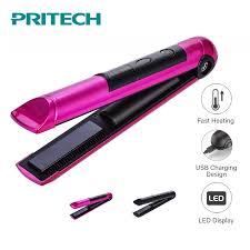 Pritech 2018 مكواة فرد الشعر المهنية المحمولة لاسلكي لاسلكي حديد مسطح مكواة الشعر السيراميك جهاز فرد شعر صغير مكواة فرد الشعر فرشاة Null Aliexpress