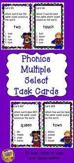 Phonics Task Cards Using Multiple Select Answers So Much Fun 30 Cards To Practice In Centers Small Groups Or With Phonics Task Cards Task Cards Phonics