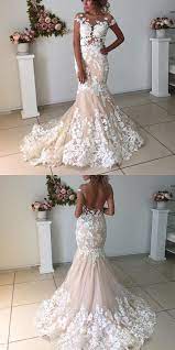 Elegant Champagne Mermaid Backless Wedding Dresses With Ivory Lace Appliques Light Pink Wedding Dress Backless Mermaid Wedding Dresses Pink Wedding Dresses