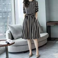 Baju stripes vertikal dan diagonal. Baju Wanita Vertikal Baju Garis Garis Vertikal Berpinggang Kasual Wanita Lazada Indonesia