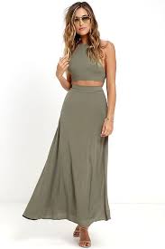 Walking On Heir Olive Green Two Piece Dress Maxi Dress Green Two Piece Dress Army Green Dress