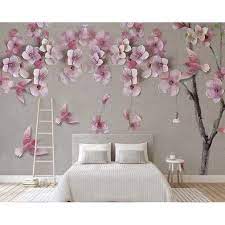 3d Cherry Blossom Oil Painting Flower Textile Wallpaper Flower Wall Decor Wall Decor Wallpaper Living Room