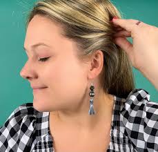 Charcoal Dice Tassel Earrings