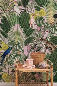 Pink Jungle Wallpaper Wild Animals Wall Mural Wall Mural Etsy Jungle Wallpaper Pink Jungle Wallpaper Mural