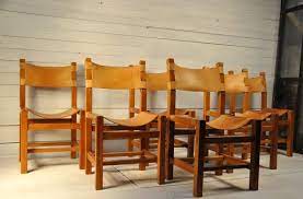 Elm And Leather Chairs From Maison Regain 1960s Set Of 6 3 Vintage Chairs Oversized Chair Living Room Chair