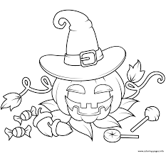Halloween jack o lantern color by number. Jack O Lantern In A Witch Hat With Candies Halloween Coloring Pages Printable