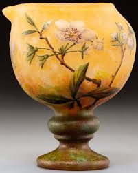 Daum Etched And Enameled Glass Dogwood Ewer Circa 1900 Molded Daum Nancy Cross Of Lorraine Ht 5 In Glass Art Sculpture Glass Art Beautiful Vase