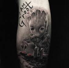 Baby Groot Tattoo By Victor Limited Availability At Redemption Tattoo Studio Groot Tattoo Baby Groot Tattoo Cartoon Tattoos