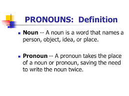 Nouns are words that refer to specific things or people: Pronouns Definition Noun A Noun Is A Word That Names A Person Object Idea Or Place Pronoun A Pronoun Takes The Place Of A Noun Or Pronoun Saving Ppt Download
