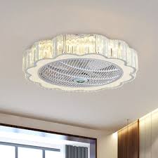 Ceiling fans are a great spot for adding lighting to a room that's looking a little there isn't much that a bundle of supermarket flowers can't fix. Crystal Block Flower Fan Light Kit Contemporary 3 Blade Led White Semi Mount Lighting For Bedroom 23 W Beautifulhalo Com