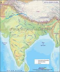Sutlej River Map Showing The Course Of The River As In Flows In North India Indian River Map Geography Map India Map