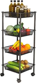 Metal kitchen storage carts with baskets. Buy Kakeah 4 Tier Kitchen Standing Shelf Mesh Wire Rolling Cart Metal Kitchen Storage Cart Multifunction Utility Cart With 4 Wire Baskets Lockable Wheels For Home Kitchen Office Online In Turkey B08l3stmrq