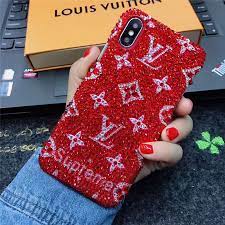 ヴィトン シュプリーム iphonexケース 赤 パロディ ハンドメイド 手作り lv supreme iphoneハードケース ビジュー キラキラ 爆発的人気 ブランド風 iphone8 アイフォン7ケース ラインストーン レッド 可愛い オシャレ 派手なスマホケース ケース かわいい電話ケース