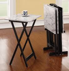 Tv Tray Table 5 Piece Set Folding Wooden Stand White Faux Marble Top Portable Marble Tray Tray Table Tv Tray Table