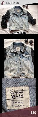 Zara Cropped Denim Jacket Leather Sleeves Cropped Denim Jacket Denim Jacket Leather Sleeve