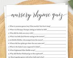 Nursery Rhyme Quiz Baby Shower Game Name The Nursery Rhyme Etsy Nursery Rhyme Baby Shower Country Baby Shower Animal Baby Shower Games
