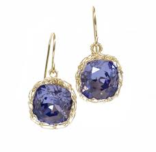 Amethyst cabochons nestled in asymetric forms with 24k gold embellishments hanging on 18k gold earwires. Violet Swarovski Glass Crystal Earrings Purple Dangle Earrings In Go Yooladesign