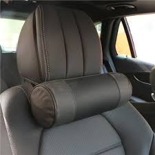Memory Foam Car Neck Pillow Genuine Leather Auto Cervical Round Roll Office Chair Bolster Headrest Supports Cushion Pad Black Genuine Leather Car Headrest