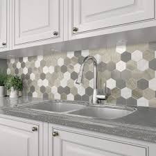 Shop menards to complete your kitchen or bath with our selection of decorative backsplash panels and wall tiles. Grand Terrace White Lace Back Splash Tile By Mohawk Menards Kitchen Sink Design Stone Mosaic Tile Hexagon Tile Wall