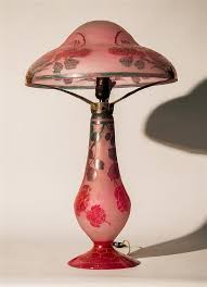 Charles Schneider Art Deco Pink Cameo Glass Mushro By Grogan Company