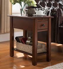 Benton Side Table With Charging Station Antique White Plowhearth Cabin Interiors Indoor Furniture Table
