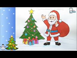 How To Draw Santa Claus With Christmas Tree Step By Step