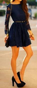 Black Handbag Black High Heeled Shoes And Black Belt Short Beautiful Dark Blue Dress Golden Colored Bracelet Pretty Dresses Fashion Cute Outfits