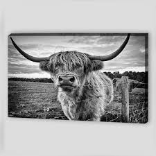 Black And White Bull Canvas Canvas Wall Art Canvas Art Highland Cow Print Bull Painting Etsy Highland Cow Canvas Cow Canvas Cow Wall Art