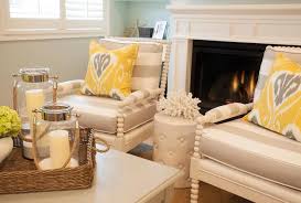 Yellow and grey accent chair. Gray Stripe Accent Chairs With Yellow Ikat Pillows Contemporary Living Room