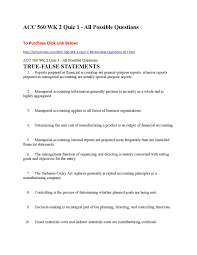 Acc 560 Wk 2 Quiz 1 All Possible Questions This Or That Questions Quiz Managerial Accounting