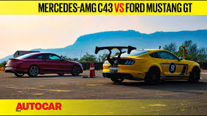 Drag Race Mercedes Amg C43 Vs Ford Mustang Turbo Vs Naturally Aspirated Autocar India Youtube
