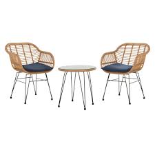 Safavieh Alton Light Brown 3 Piece Wicker Outdoor Bistro Set With Navy Cushions Pat9004b The Home Depot Outdoor Rocking Chairs Outdoor Bistro Set Conversation Set Patio