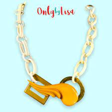 Modern Bakelite Wing Necklace, Deep Egg Yolk Yellow & Green with  Celluloid Chain | eBay
