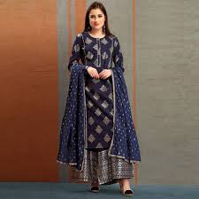 Buy Beautiful Navy Blue Colored Partywear Foil Printed Pure Cotton Palazzo Suit For Womens Online India Best Prices Reviews Peachmode In 2020 Traditional Fashion Casual Wear Dress Long Kurti Designs
