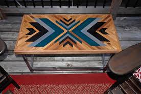 Wood Geometric Design Wood Inlay Steel Base Metal Base Welded Urban Design Farmhouse Furniture Wood Pallet Art Wood And Metal Table Wood Art