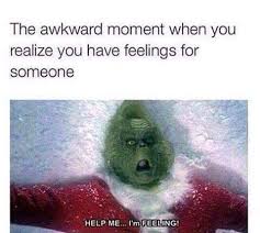 The Awkward Moment When You Realize You Have Feelings For Someone Help Me I M Feeling D The Grinch Humor Laugh Funny Memes