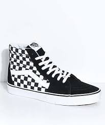Black And White Checkered Vans High Tops Vans Sk8 Hi Black White Checkered Skate Shoes With Images Checkered Shoes Vans Shoes High Tops Vans Sk8 Hi Black