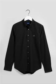 Gant ανδρικό πουκάμισο μονόχρωμο με κεντημένο logo "Slim Fit Pinpoint  Oxford" Μαύρο | notos