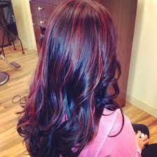 So, what is your hair motivation? Red And Purple Highlights In Dark Hair Black Hair With Red And Caramel Highlights Hottest Hair Highl Hair Styles Purple Highlights Brown Hair Hair Highlights
