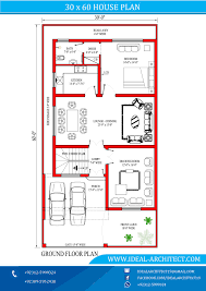 The length and breadth of the house plan are 30' and 60′ respectively. 30x60 House Plan 7 Marla House Plan