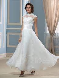 High Neck Ankle Length Appliques Beach Wedding Dress Wedding Dresses A Line Lace Wedding Dress Wedding Dress Cap Sleeves