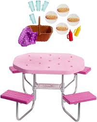 Barbie Outdoor Furniture Pink Picnic Table Doll Playset Mattel In 2020 Barbie House Furniture Picnic Table Barbie Chelsea Doll