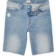 River Island Light Blue Wash Frayed Denim Shorts Mens Denim Shorts Mens Jean Shorts Frayed Denim