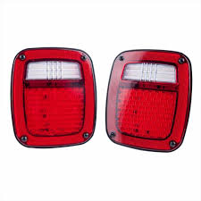 For Jeep Yj Tj Lj Replacement Tail Lights Brake Turn Signal Red Lens With Led License Plate Lights Usa Version 2pcs Car Lights Tail Light Red Led