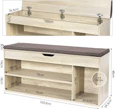 Homfa Shoe Storage Bench Shoe Rack Wooden Ottoman With Hidden Storage Seat Cushion 103 5x29 5x48cm Amazo Bench With Shoe Storage Storage Bench Shoe Rack Bench